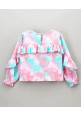 Tiara Full Puffed Frill Sleeves Tie & Dyed Ruffle Top - Pink