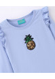 Tiara Full Fleeves Pineapple Sequinned Embellished Patch Detailed Top - Blue