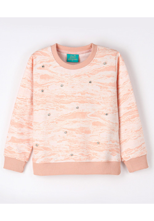 Tiara Full Sleeves Abstract Printed & Stone Embellished Fleece Sweatshirt - Peach