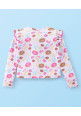 Tiara Winter Full Sleeves Seamless Donuts Printed Ribbed Top With Pant - Pink