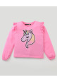 Tiara Full Sleeves Frill Detailed Unicorn Sequin Embellished Single Jersey Tee With Pants - Pink