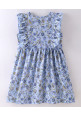 Tiara Sleeveless Floral Swirl Printed Frill Detailed Dress - Blue