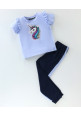 Tiara Half Sleeves Unicorn Sequin Embellished Top With Joggers - Blue
