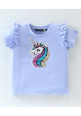 Tiara Half Sleeves Unicorn Sequin Embellished Top With Joggers - Blue