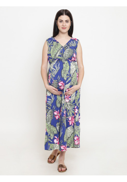 Tiara maternity Navy floral maxi dress