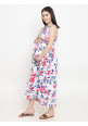 Tiara maternity pink rose on white maxi dress