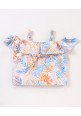 Tiara Girl's Printed Summer Ruffle Top with Bermuda Skort-Blue