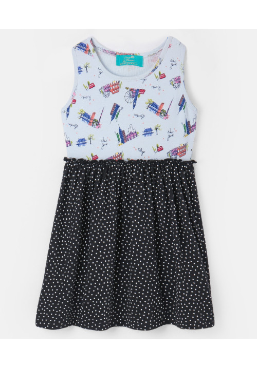 Tiara Girl's Printed Summer Ribbed Top Dress-Black