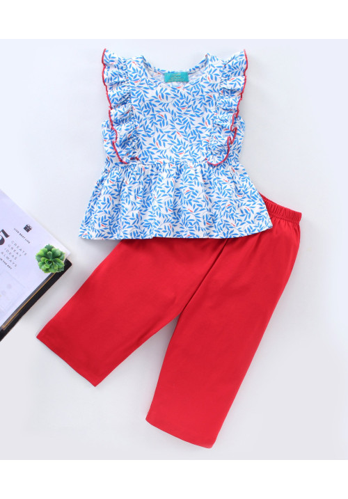 Tiara Girl's Printed Summer Ruffle Top With Palazzo-Red
