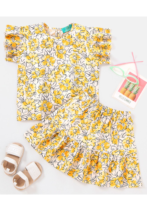 Tiara Girl's Summer Ruffle Top With Skirt  - Yellow