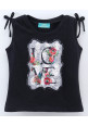 Tiara Sleeveless Love Patch Detailing Top With Shorts - Black & Peach