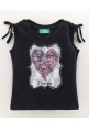 Tiara Sleeveless Heart Patch Detailing Top With Shorts - Black & Pink