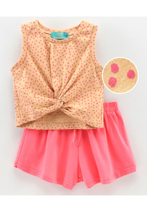 Tiara Sleeveless Dots Print Top With Shorts - Pink