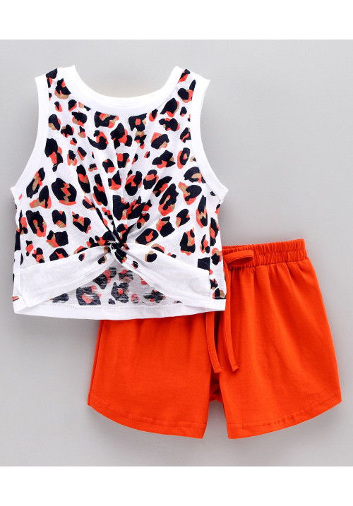 Tiara Sleeveless Animals Print Top With Shorts - Orange
