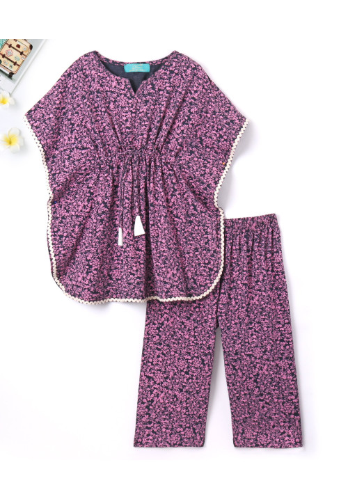 Tiara Girl's Printed Summer kaftan Set-Pink