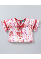 Tiara Half Sleeves Floral Print Top With Shorts - Red