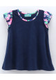 Tiara Half Sleeves Solid Top With Shorts - Navy Blue