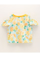 Tiara Cold Shoulder Half Sleeves Citrus Printed Top & Frill Detailing Shorts Set - Yellow