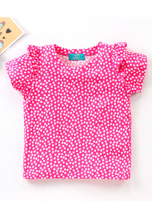 Tiara Girl's Printed Summer Ruffle Top -Pink